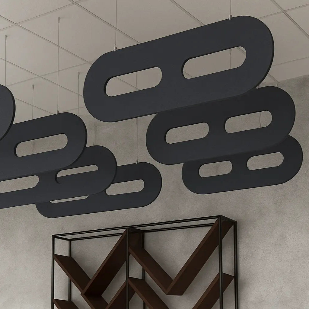 Felt Ceiling Acoustic Baffles - OVAL in modern interior DecorMania UK